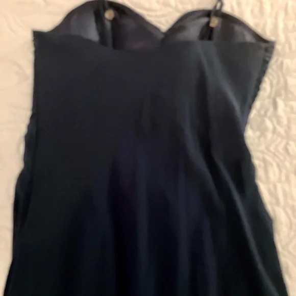 Navy Blue Strapless Sweetheart Gown with Silver Sequins Flower Embellishments - Picture 6 of 8